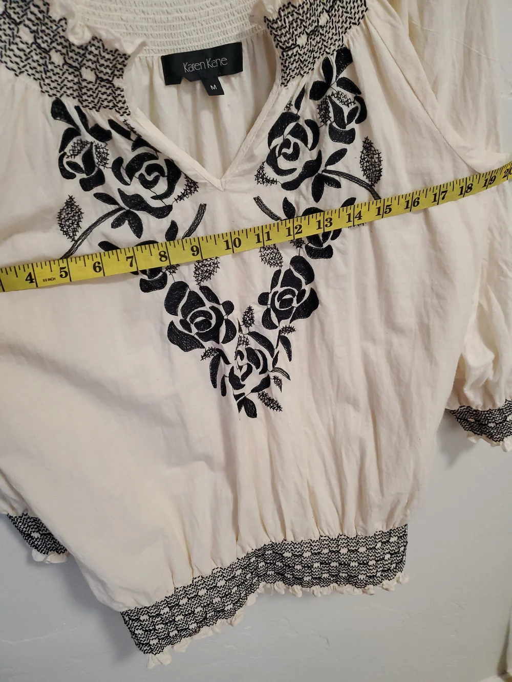 Karen Kane Cream Tunic with Black Floral Embroidery